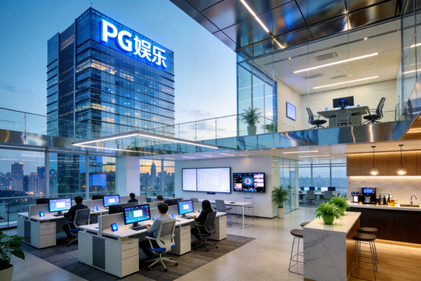 PG娱乐公司总部大楼外观及内部现代化办公环境展示