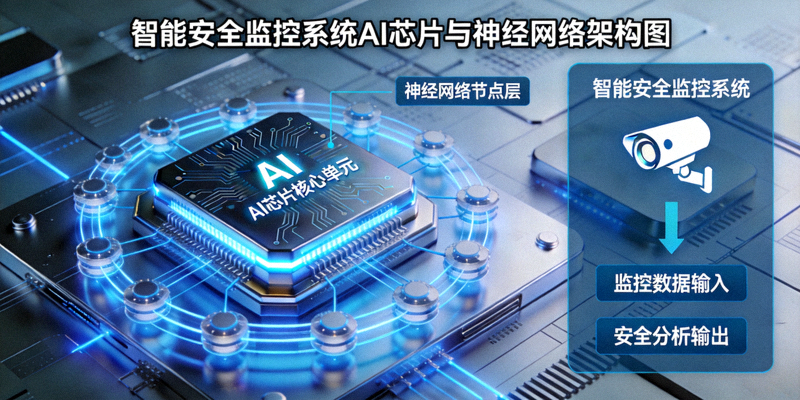人工智能AI芯片与神经网络可视化图表展示智能安全监控系统